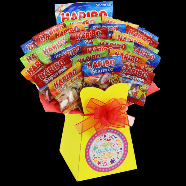 Haribo Sweets Happy Birthday Sweetie Bouquet - Pink - chocoholicbouquet