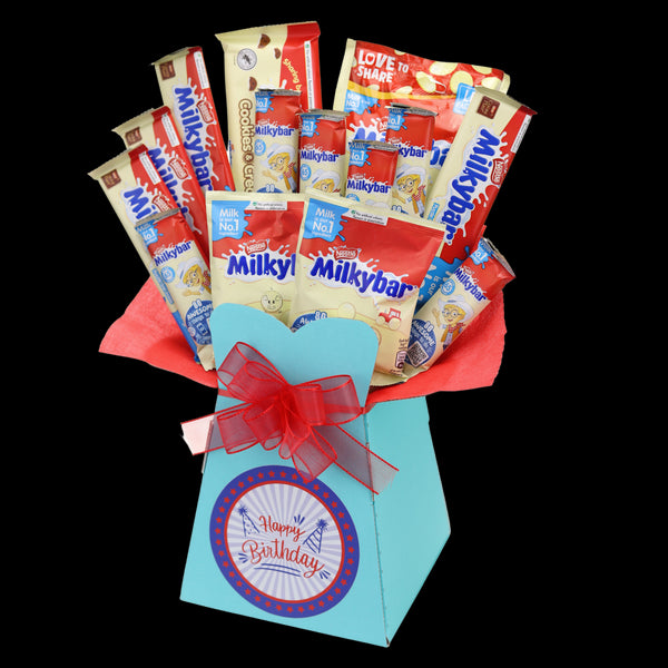 Milkybar Happy Birthday Chocolate Bouquet - Blue - chocoholicbouquet