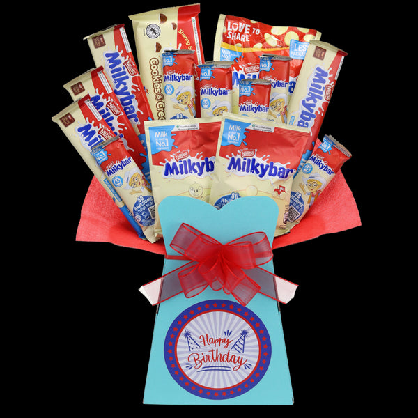 Milkybar Happy Birthday Chocolate Bouquet - Blue - chocoholicbouquet