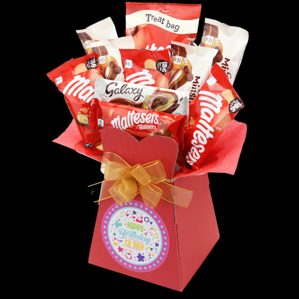 Maltesers & Galaxy Happy Birthday Chocolate bouquet - Pink - chocoholicbouquet
