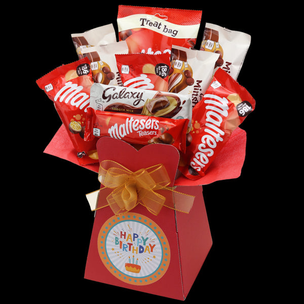 Maltesers & Galaxy Happy Birthday Chocolate bouquet - Orange - chocoholicbouquet