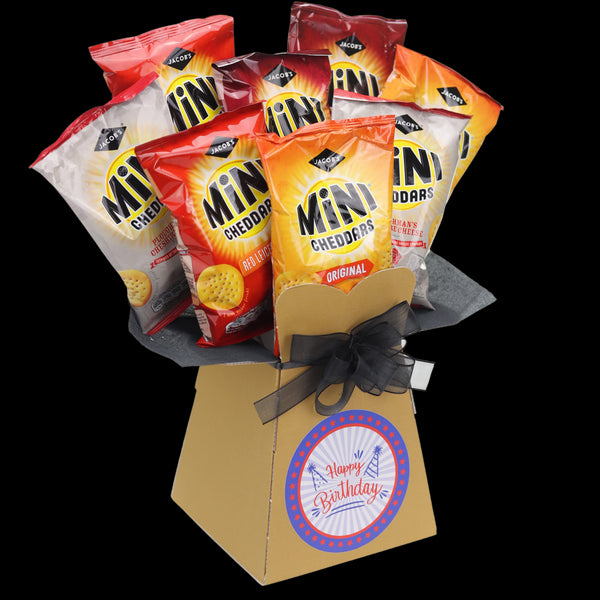 Mini Cheddars Happy Birthday Snack Bouquet - Blue - chocoholicbouquet