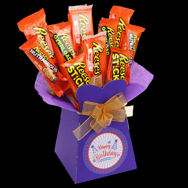 Reeses Happy Birthday Chocolate Bouquet - Blue - chocoholicbouquet
