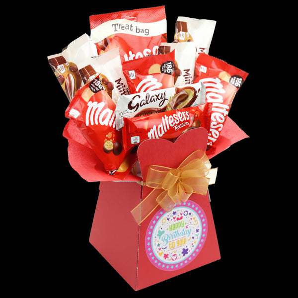 Maltesers & Galaxy Happy Birthday Chocolate bouquet - Pink - chocoholicbouquet